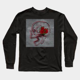 Memento Mori Skull With Red Roses Long Sleeve T-Shirt